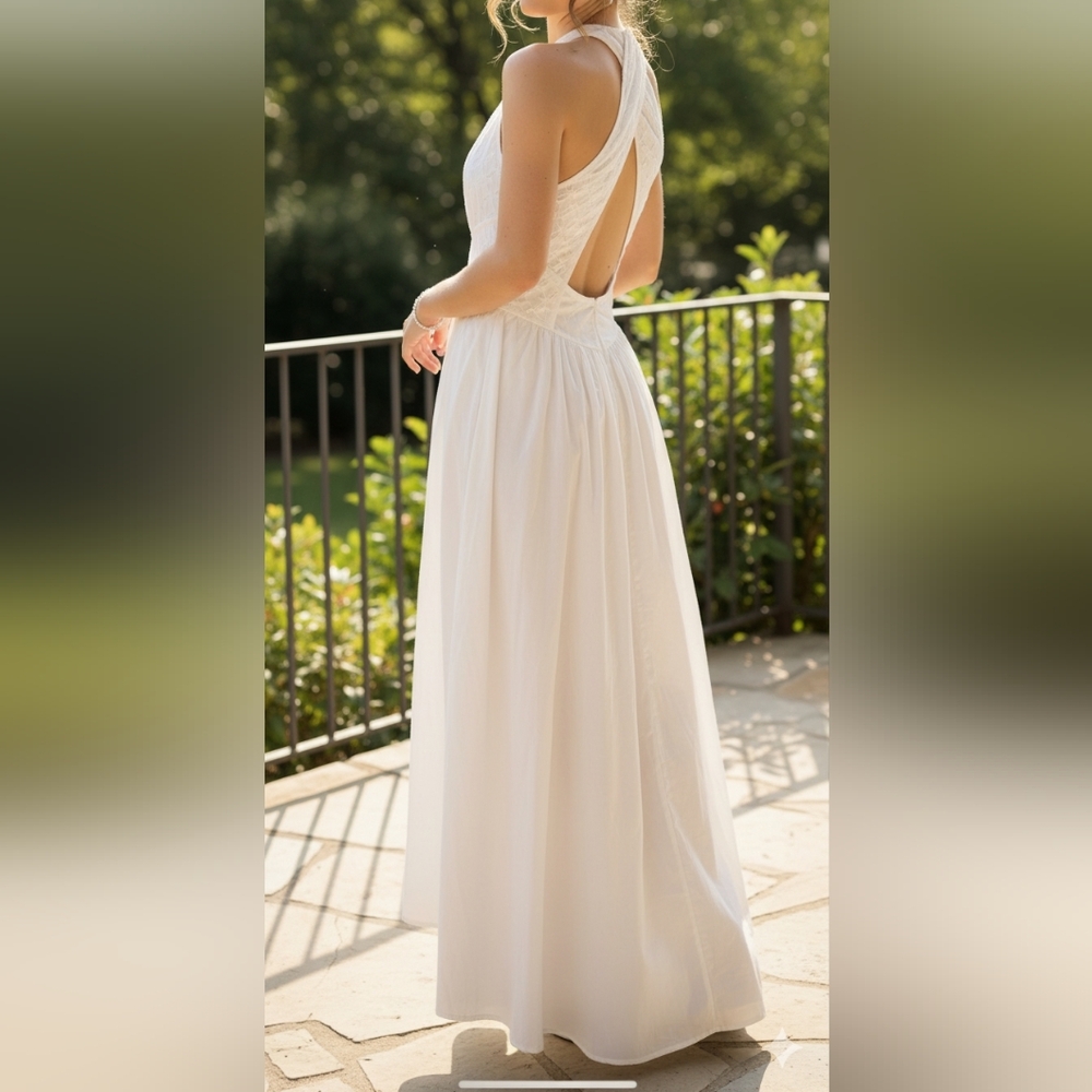 Thierry Colson White Poplin Maxi  Halter‎ Dress